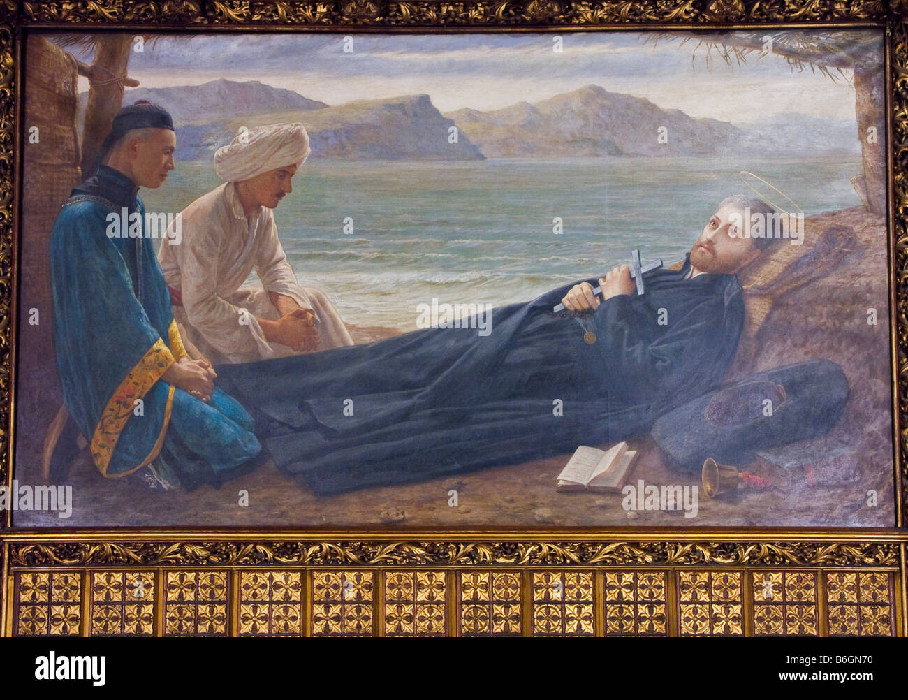 A painting by William Goldie of the death of St Francis Xavier, the