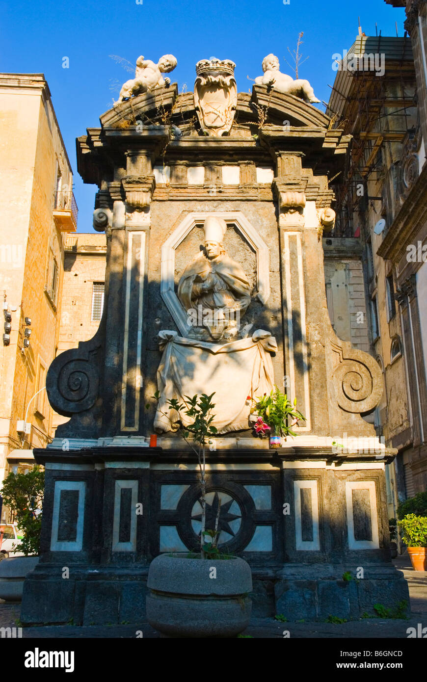 Sculpture at Piazza Enrico de Nicola in centro storico quarter in