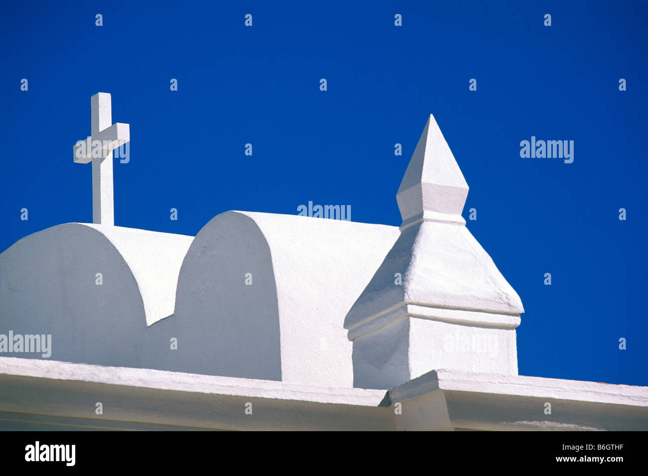 Ajo, Arizona, USA - Immaculate Conception Roman Catholic Church, White Roof with Cross Detail Abstract and Concept Stock Photo