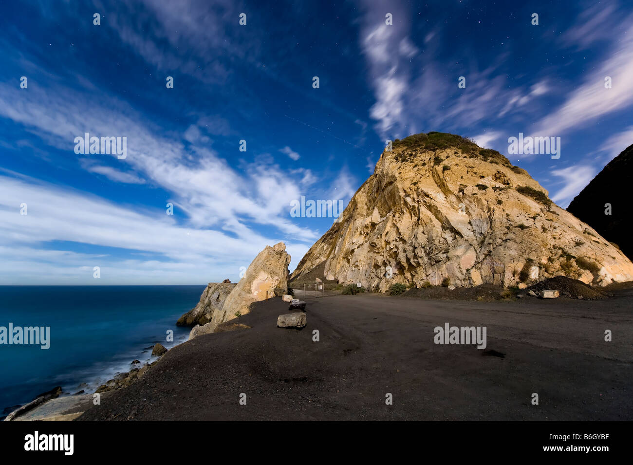 Two rocks along Pacific Coast Highway in Malibu California Stock Photo