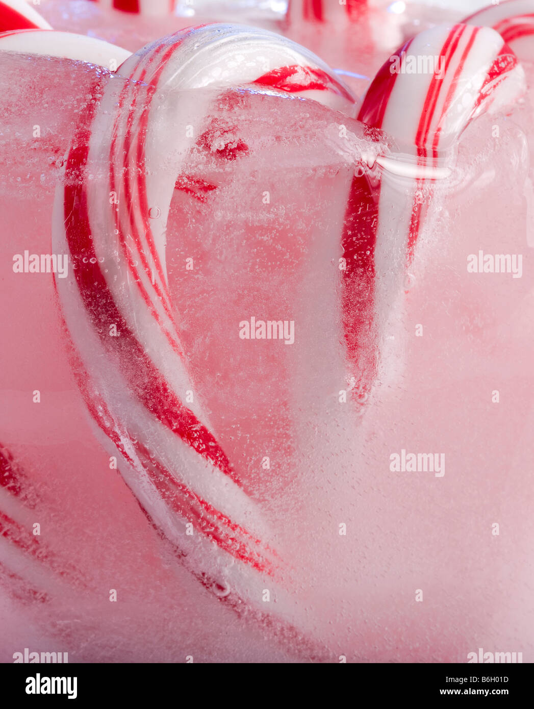 Candy canes frozen in ice Stock Photo Alamy