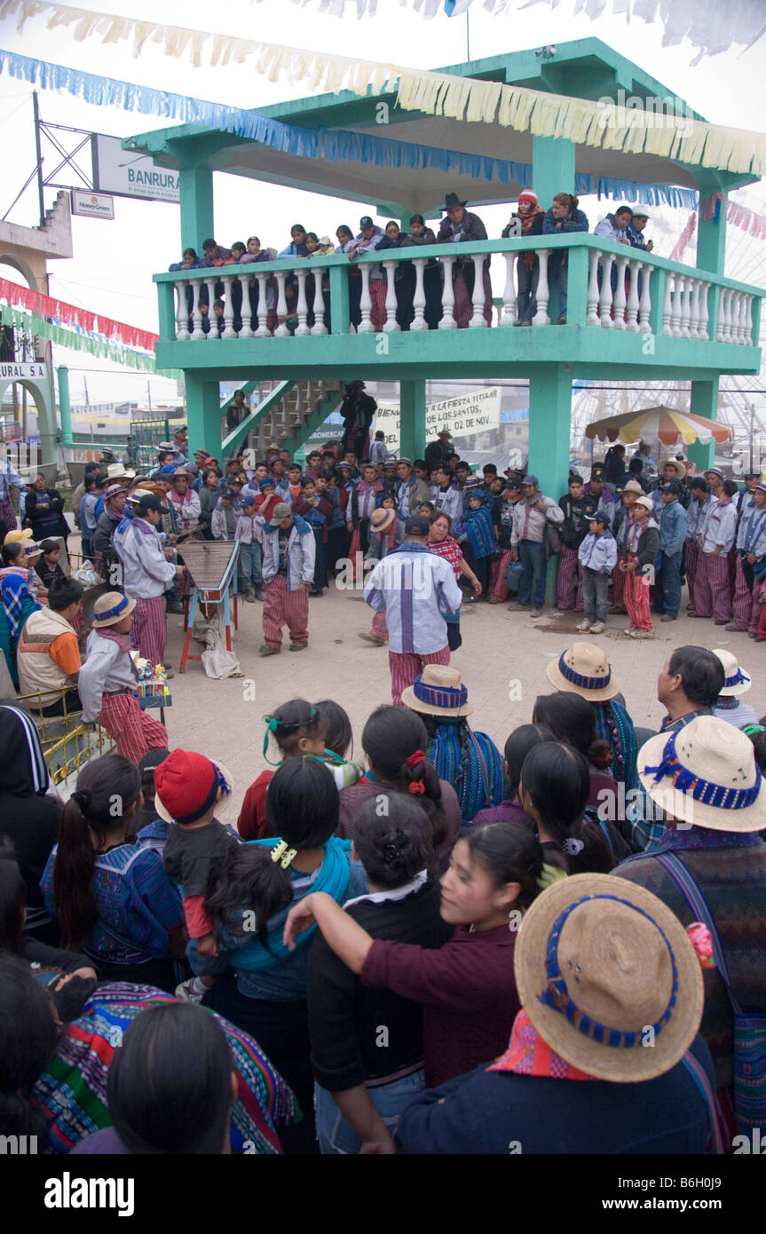 Guatemala. Dancing and marimba music on the central plaza of Todos Santos Cuchumatan during the fiesta between Oct 21 to Nov 2 Stock Photo
