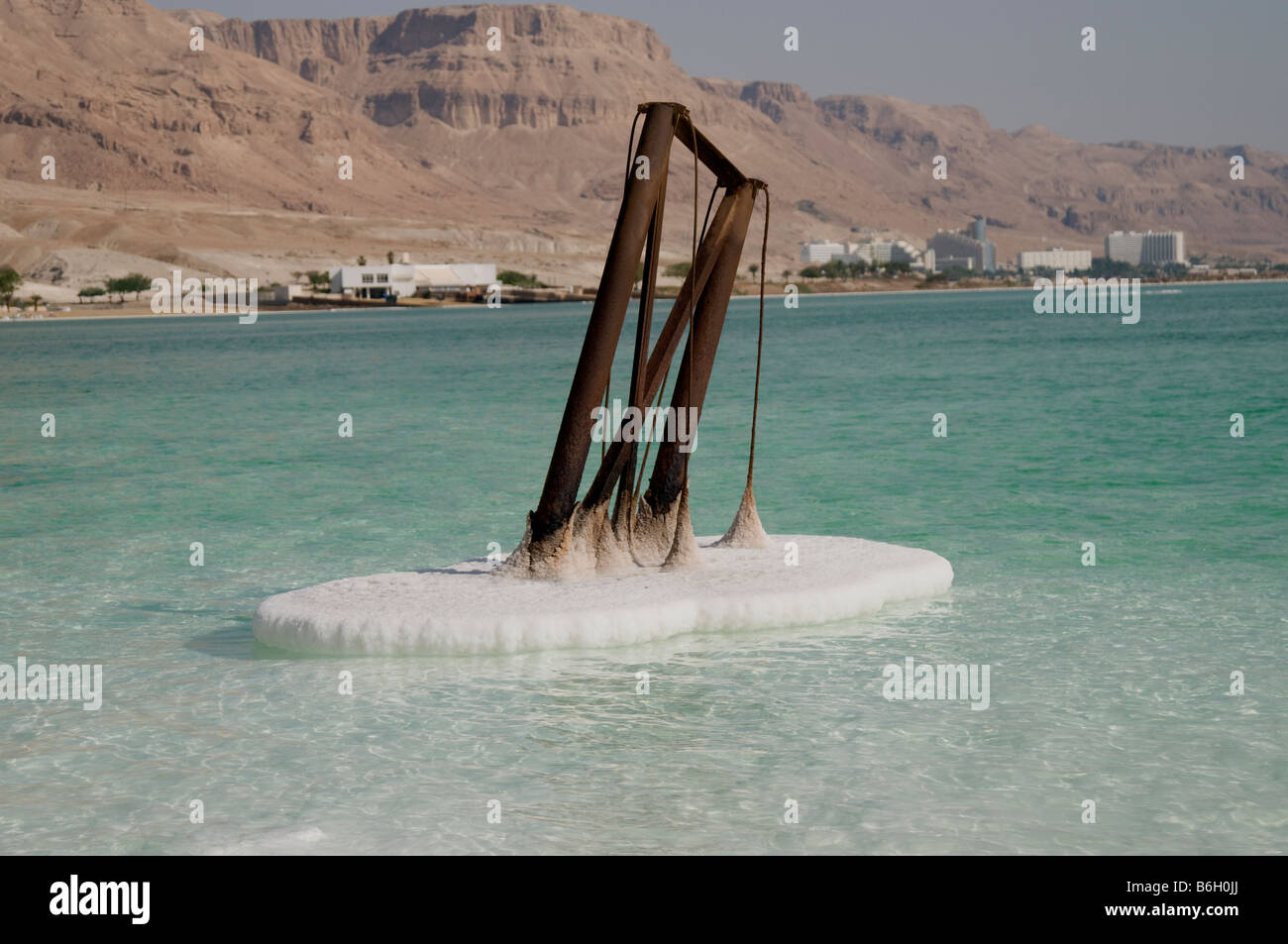 Old metal construction on salt formation in Dead Sea,Judea Desert,Israel,Asia Stock Photo