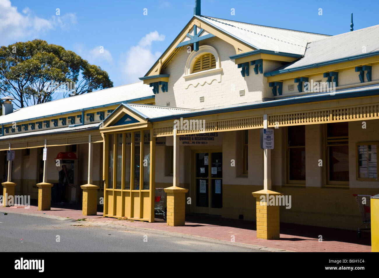 Historic former railway station now bus stop and visitors center Bunbury Stock Photo