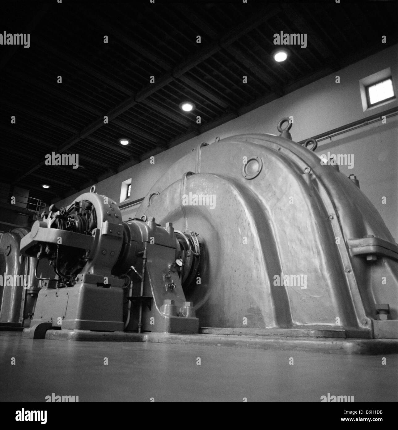 inside of hydroelectric power plant horizontal axis pelton turbines with  air cooled 10MVA generators Davos Switzerland Stock Photo - Alamy