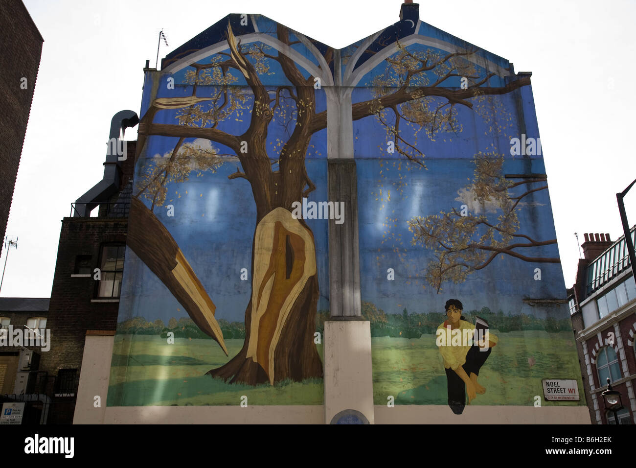 The Soho mural 'Ode to the west wind' by Louise Vines, Soho, London, England. Stock Photo
