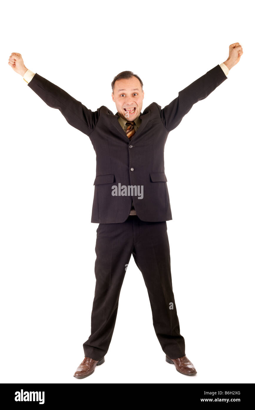 happy and dynamic businessman on white background Stock Photo