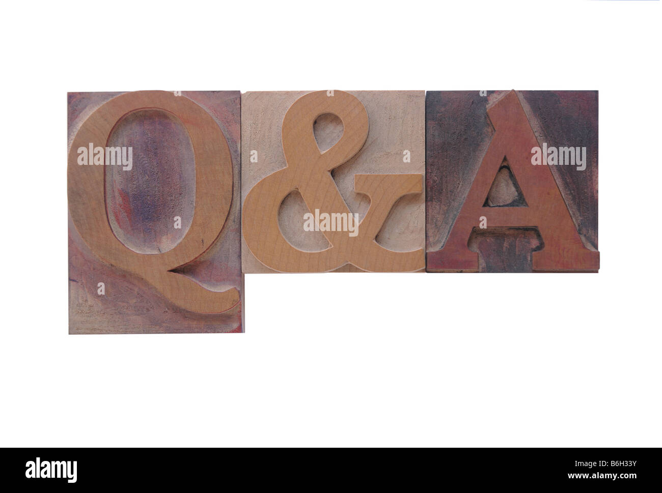 the letters 'Q&A' in old ink-stained wood type Stock Photo - Alamy