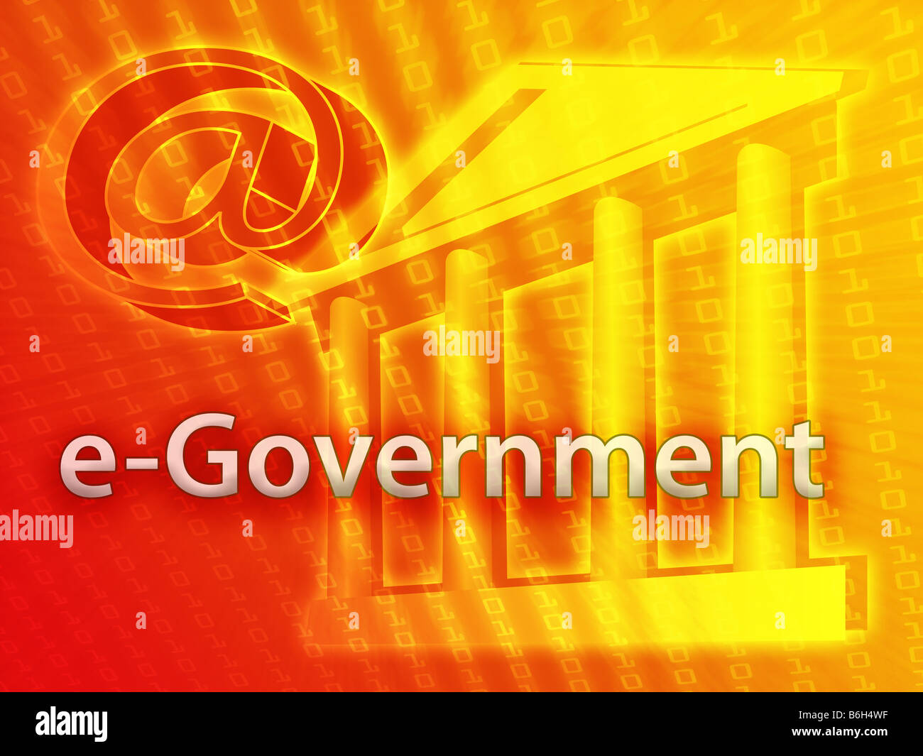 Electronic government illustrated by building and data Stock Photo Alamy