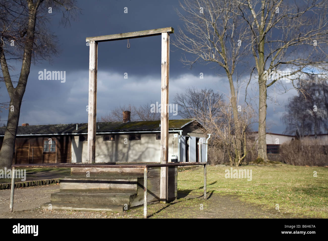 Gallows at Auschwitz I concentration camp. Stock Photo