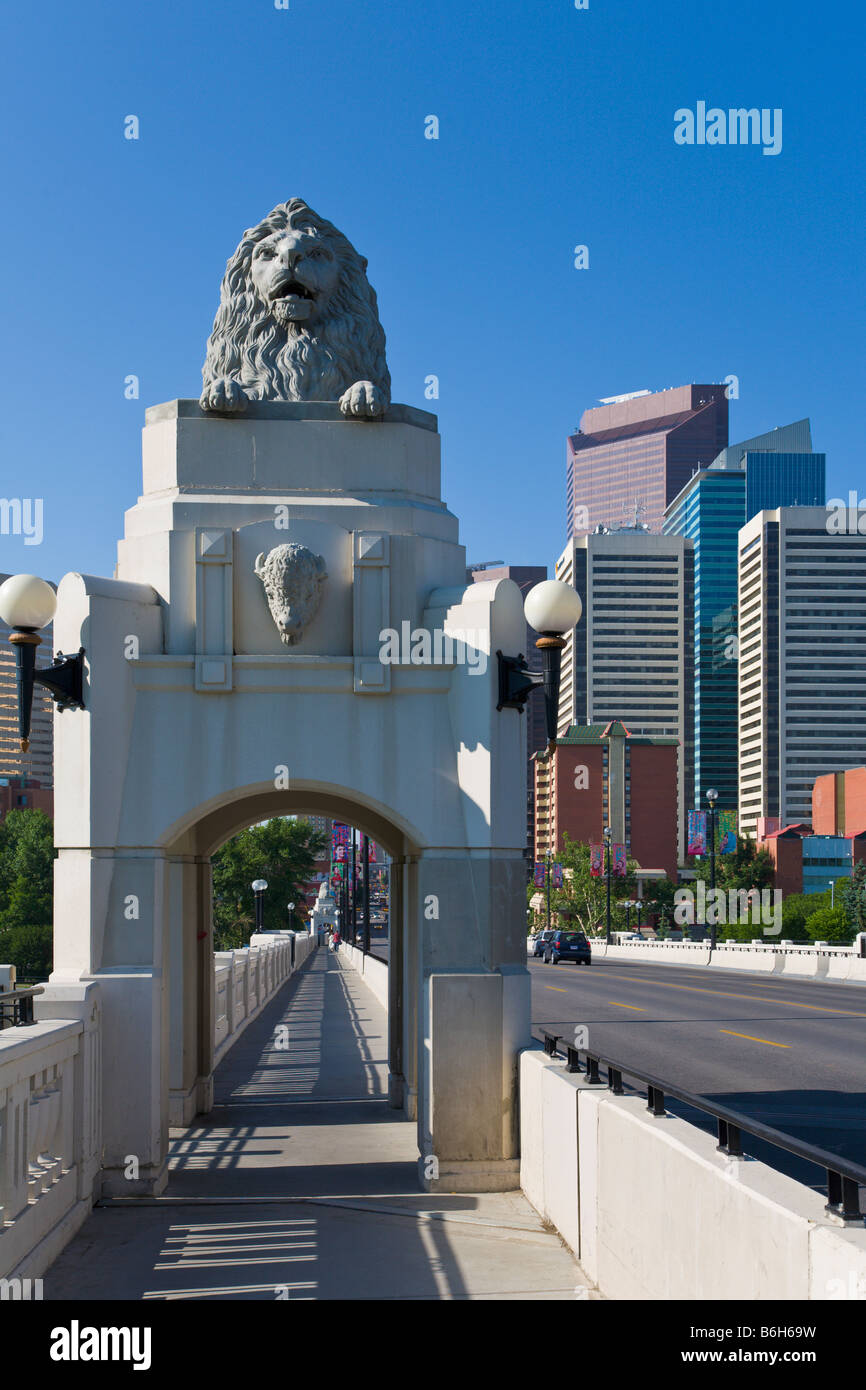 Lion Statue on Centre St Bridge Calgary Alberta Canada Stock Photo