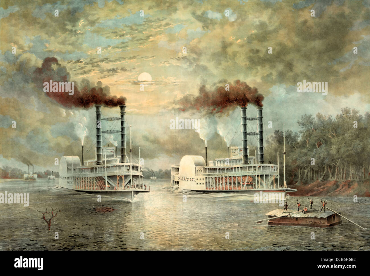 A steamboat race on the Mississippi Stock Photo Alamy