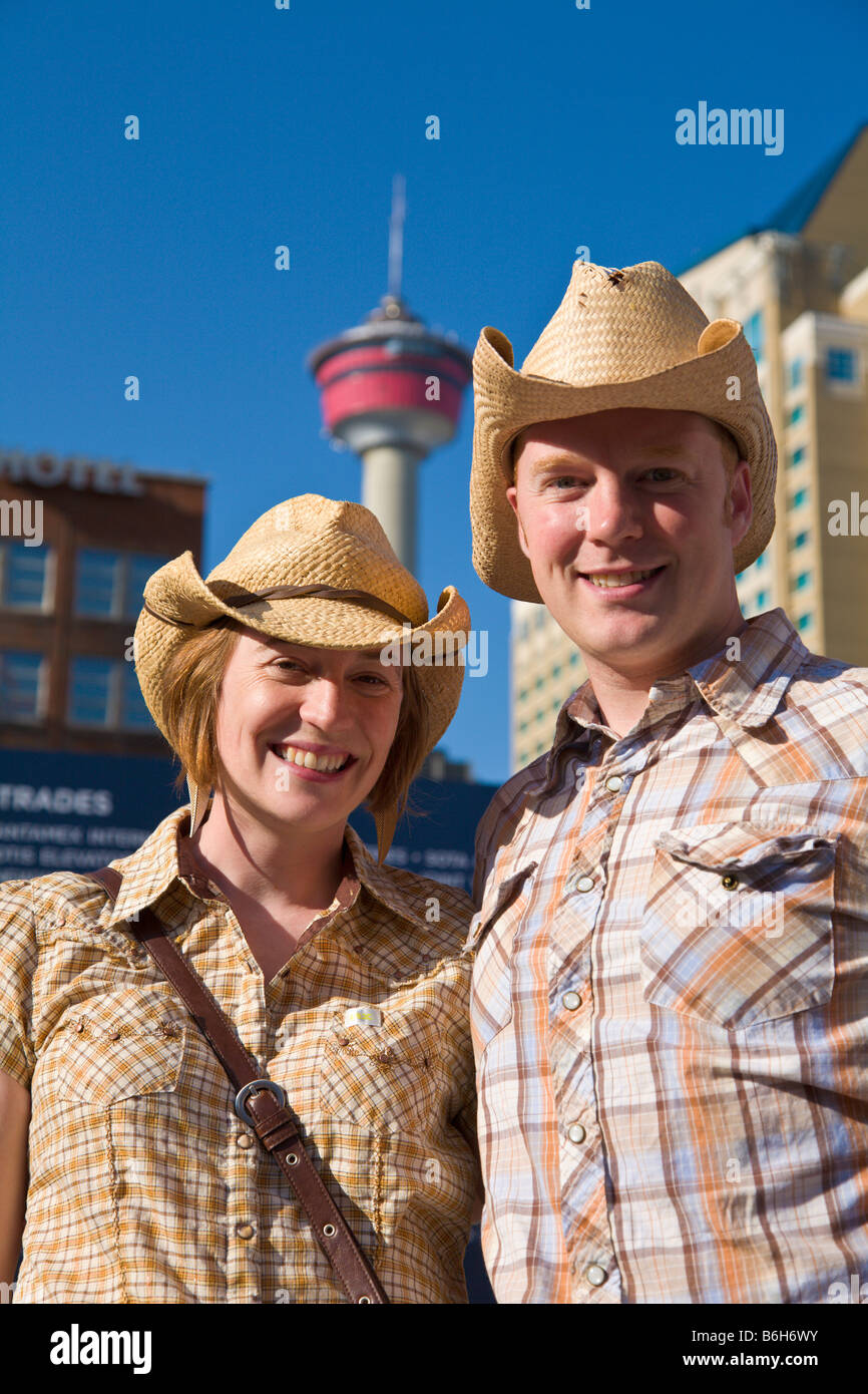Couple wearing Stetsons Calgary Stampede Alberta Canada Stock Photo