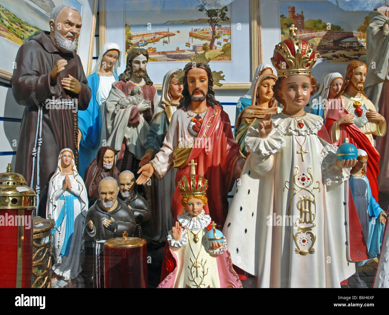 Shop on Chapel Lane Belfast specialising in religious statuettes. Stock Photo