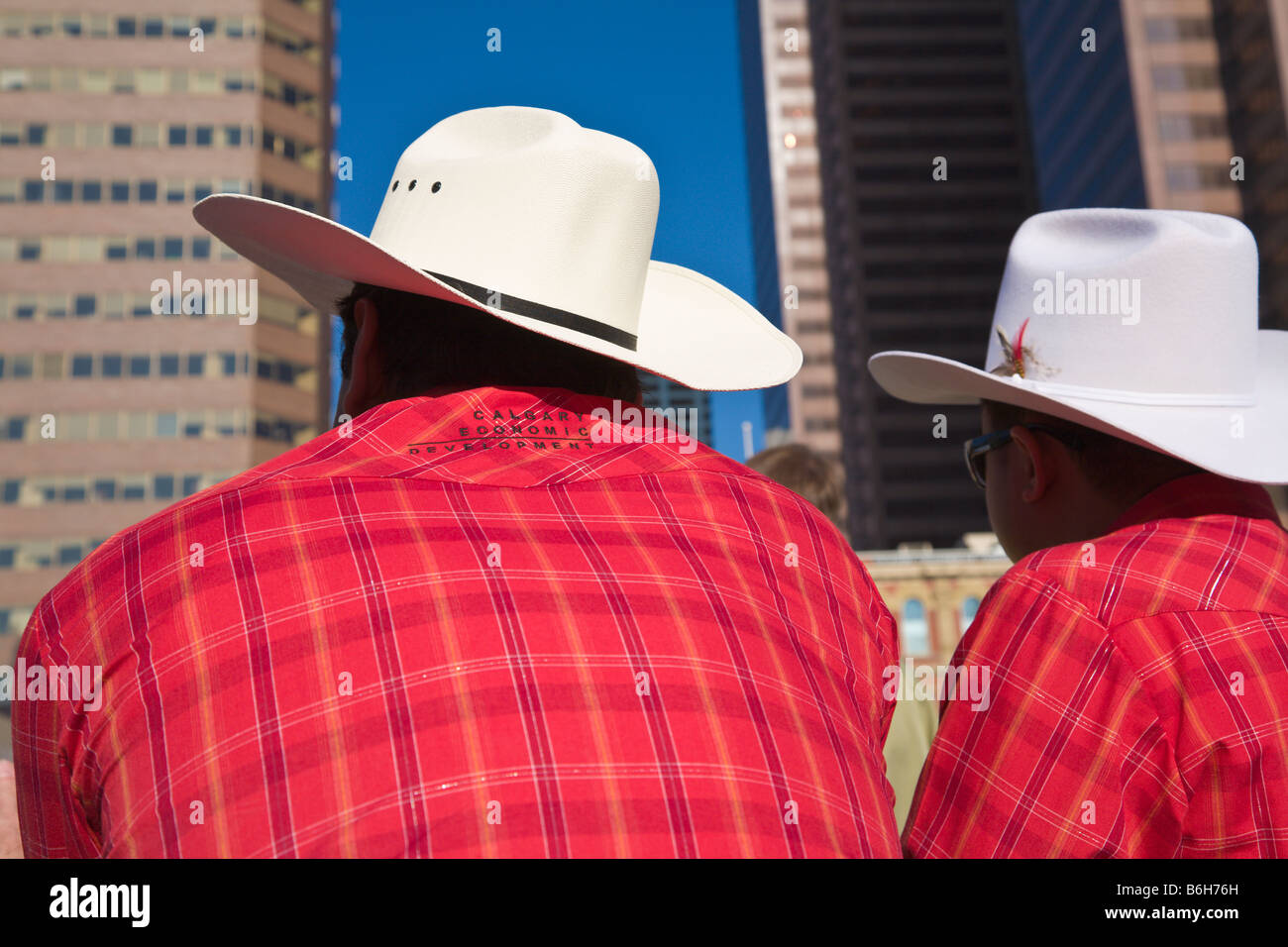 Two men wearing Stetsons Calgary Stampede Alberta Canada Stock Photo