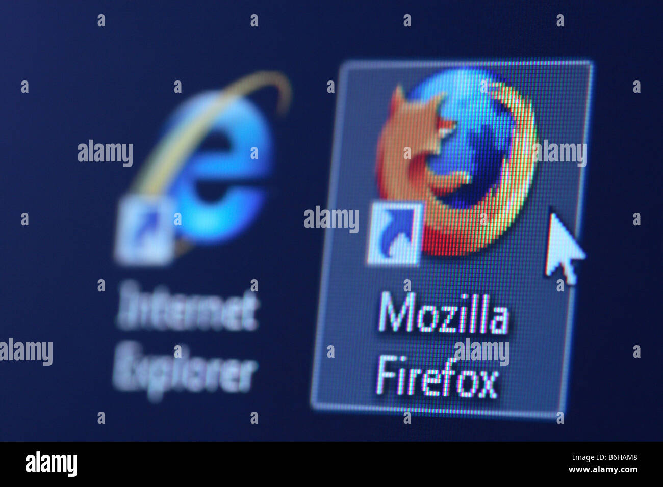 Mozilla Firefox  web browser software icon alongisde the rival Microsoft Internet Explorer IE web browser icon Stock Photo