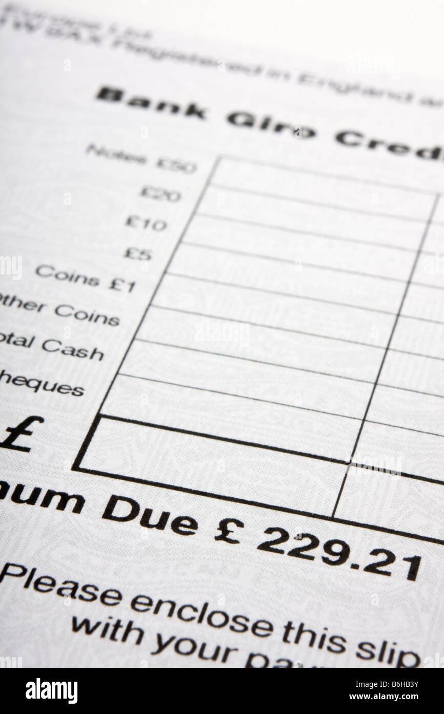 Paying in slip for a credit card bill Stock Photo Alamy