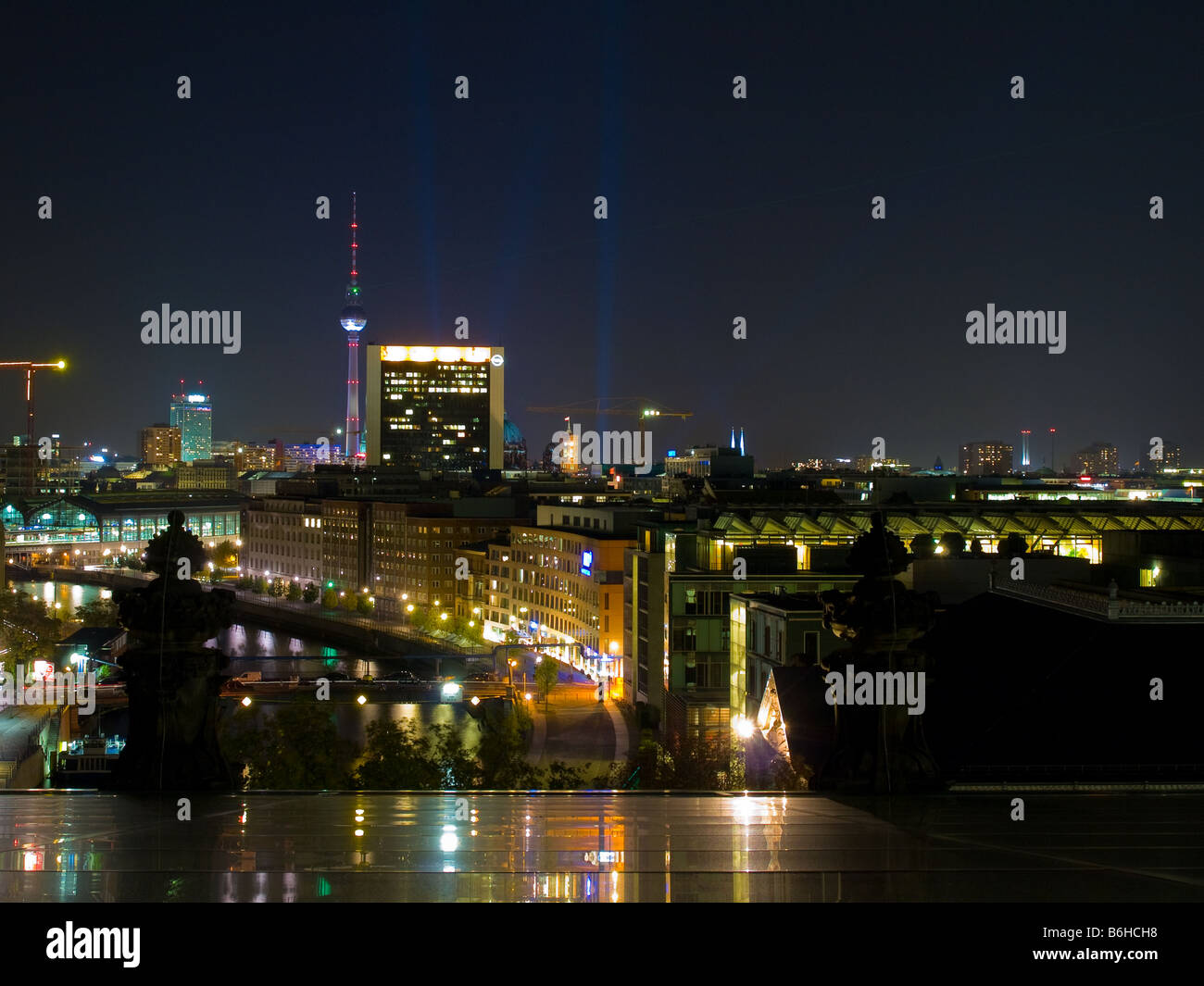 The night skyline of Berlin as seen from the rooftop terrace of the Reichstag. Stock Photo