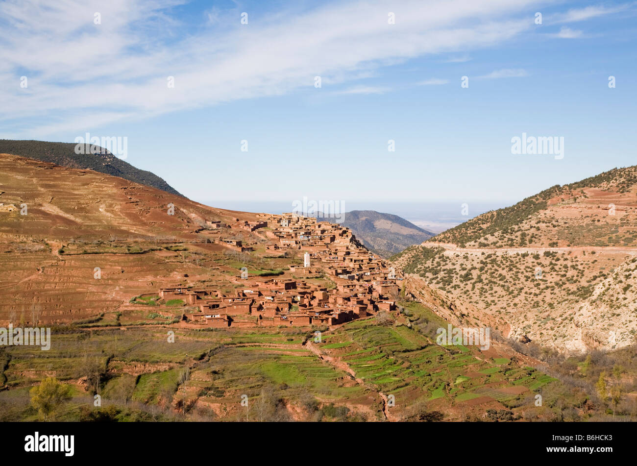 Morocco Rural landscape with traditional Berber mountain village on