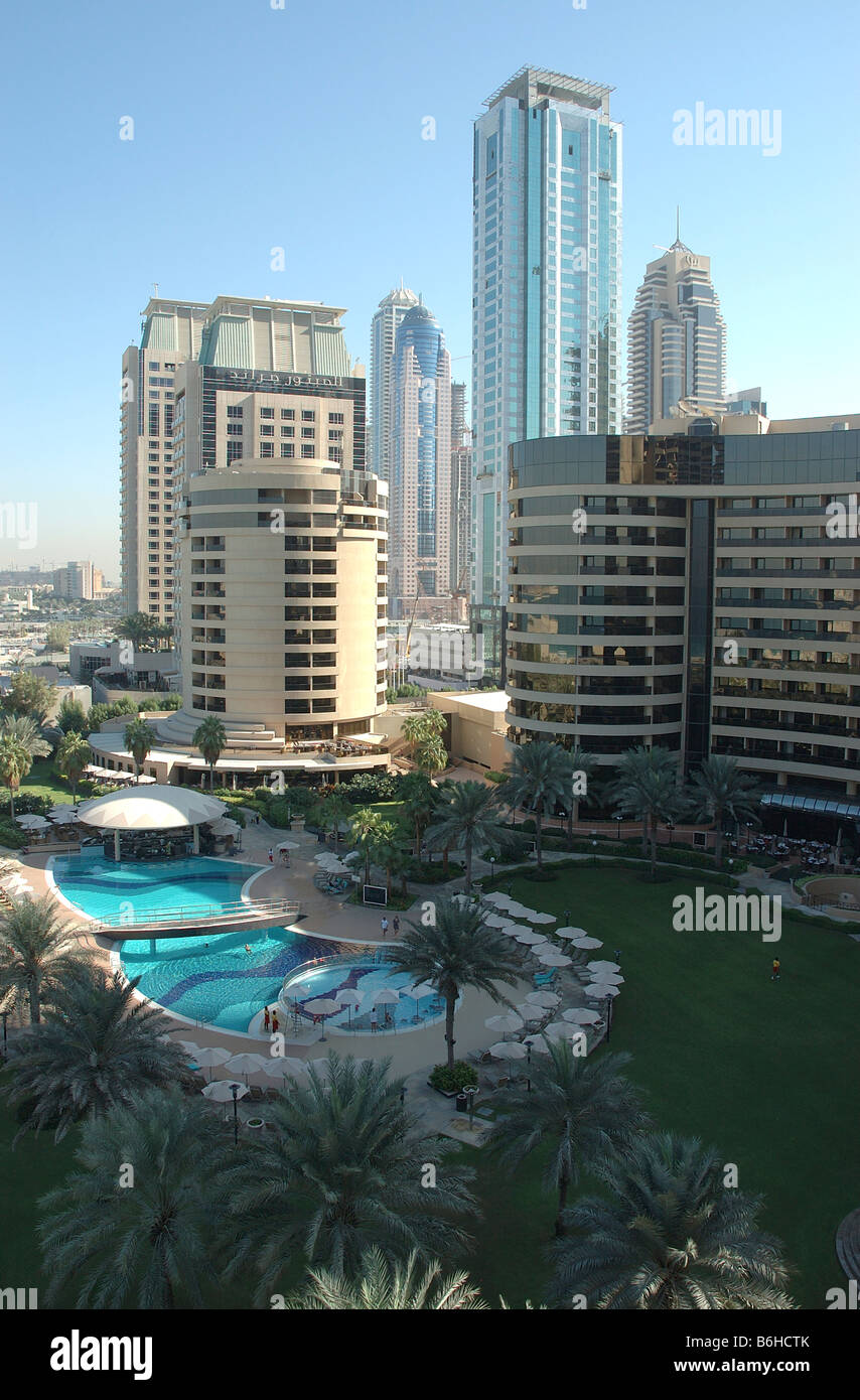 Pool; Skyscrapers; Le Royal Meridian Hotel; Dubai; United Arab Emirates; Arabian Gulf; Middle East Stock Photo