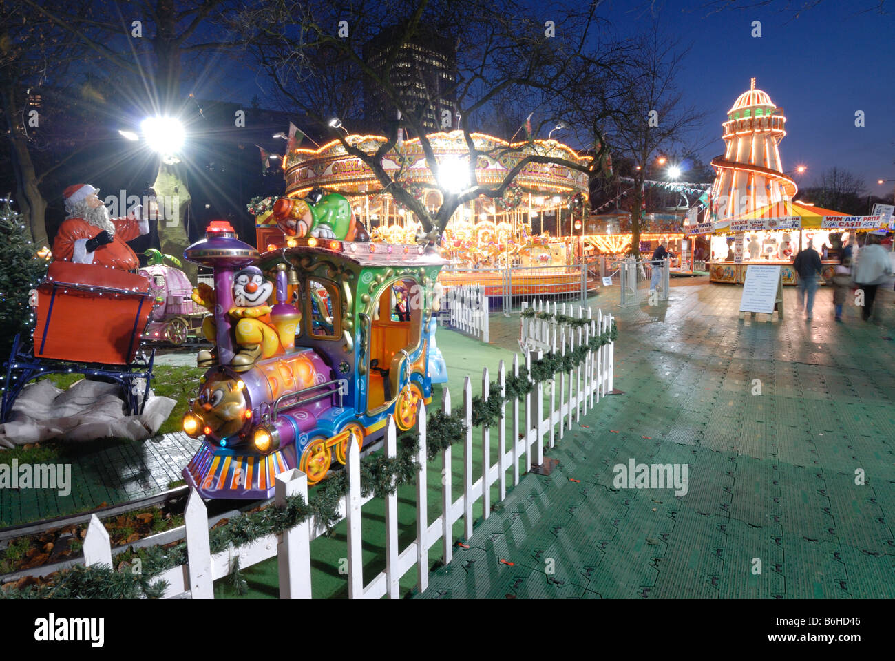 Cardiff Winter Wonderland's carousels and funfair Stock Photo