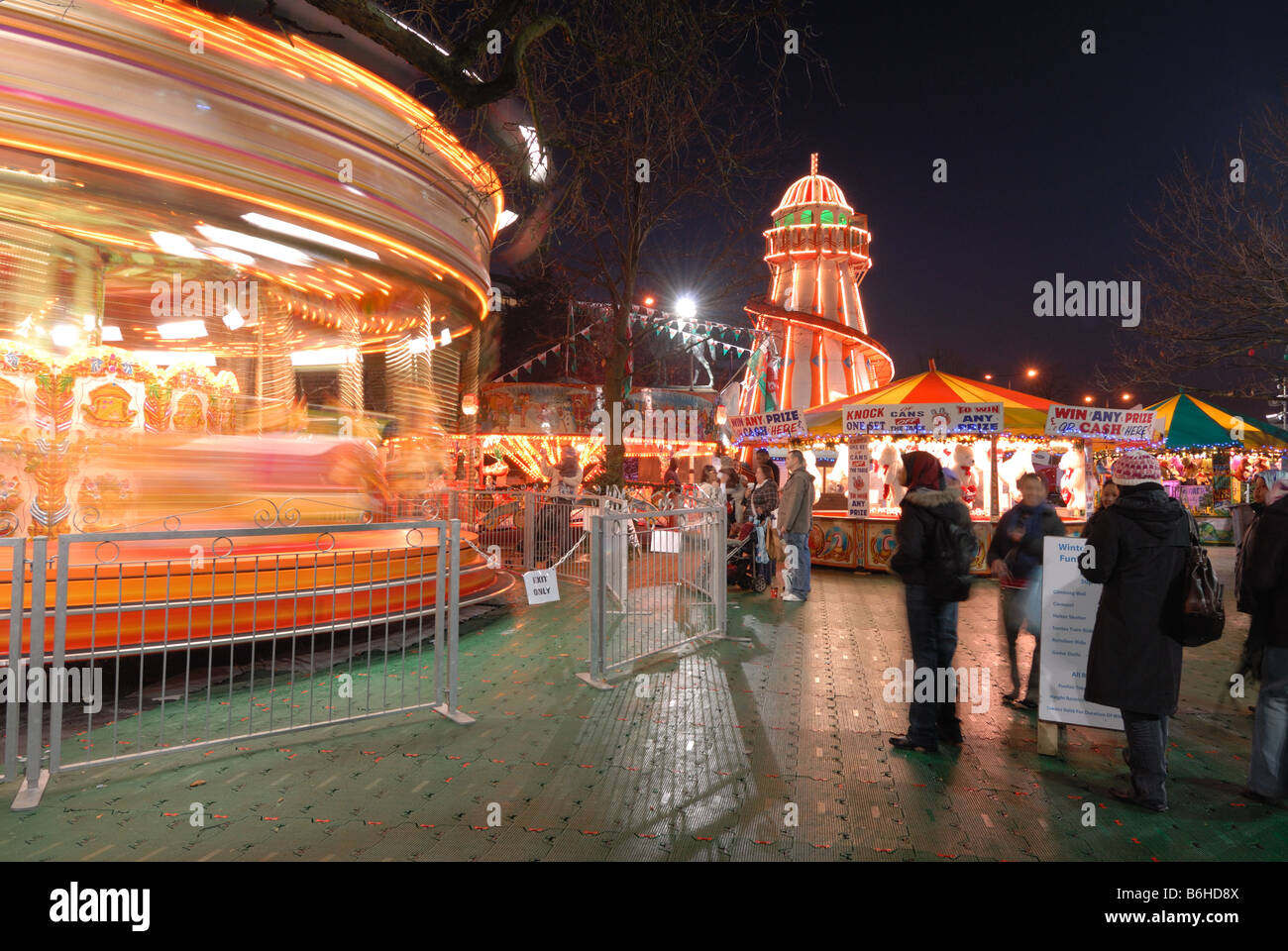 Cardiff Winter Wonderland's carousels and funfair Stock Photo Alamy
