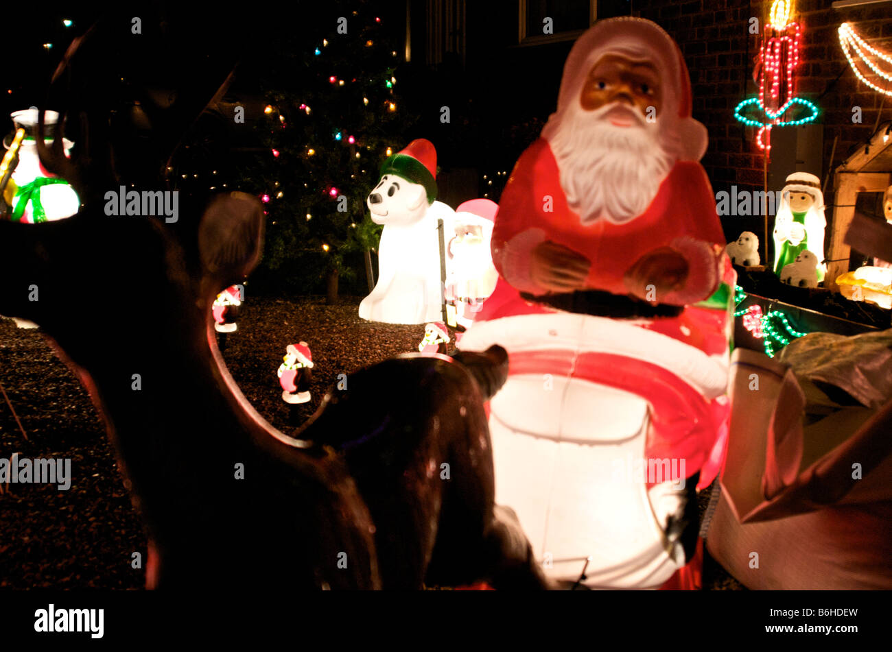 Santa in a Christmas lights display in Ripon, North Yorkshire Stock