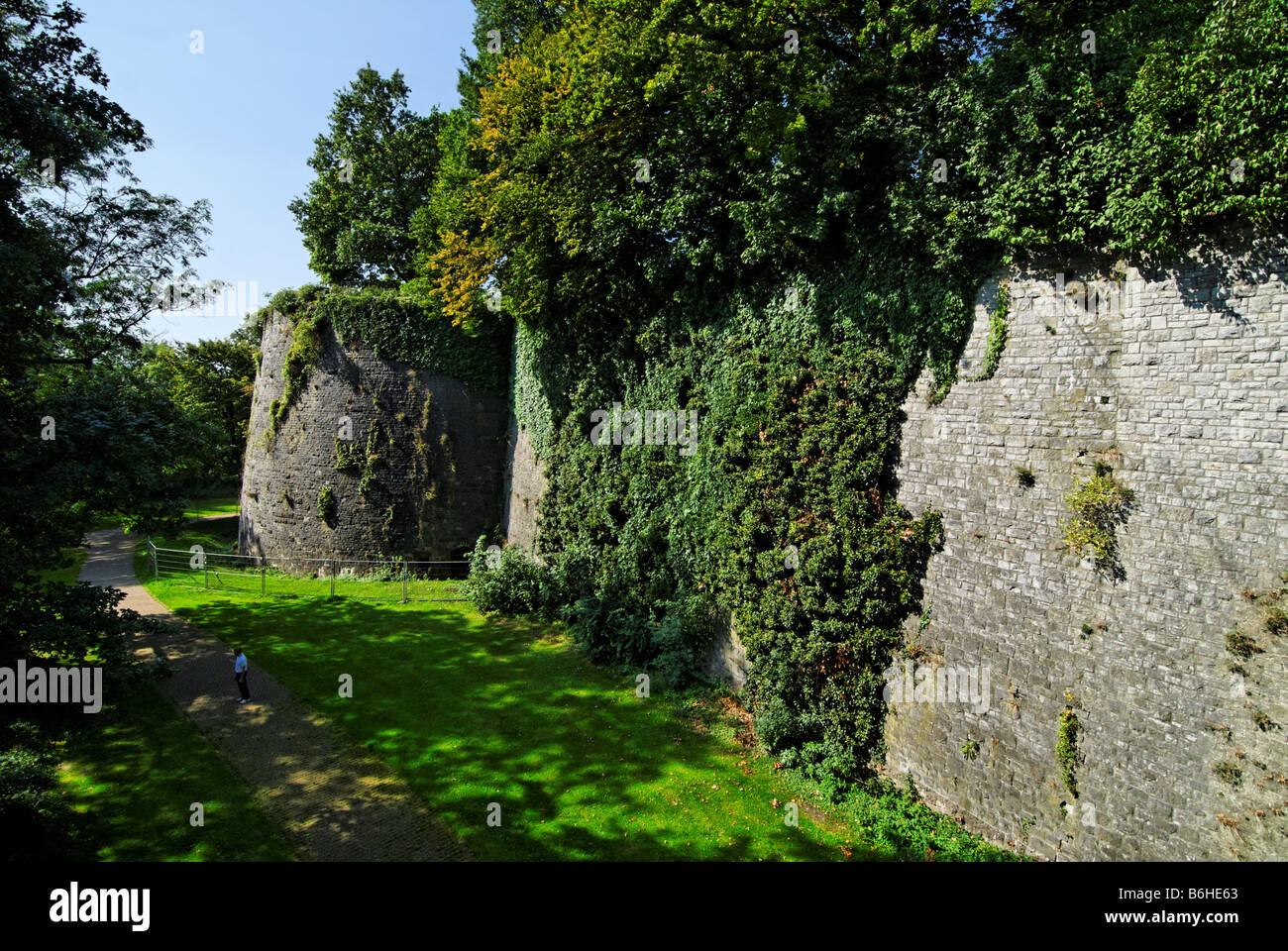 Stone fencing with greens over around the Sparrenburg Castle in Bielefeld city Germany Stock