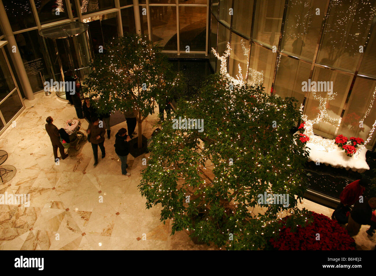Inside the James Center building during the Christmas season Stock