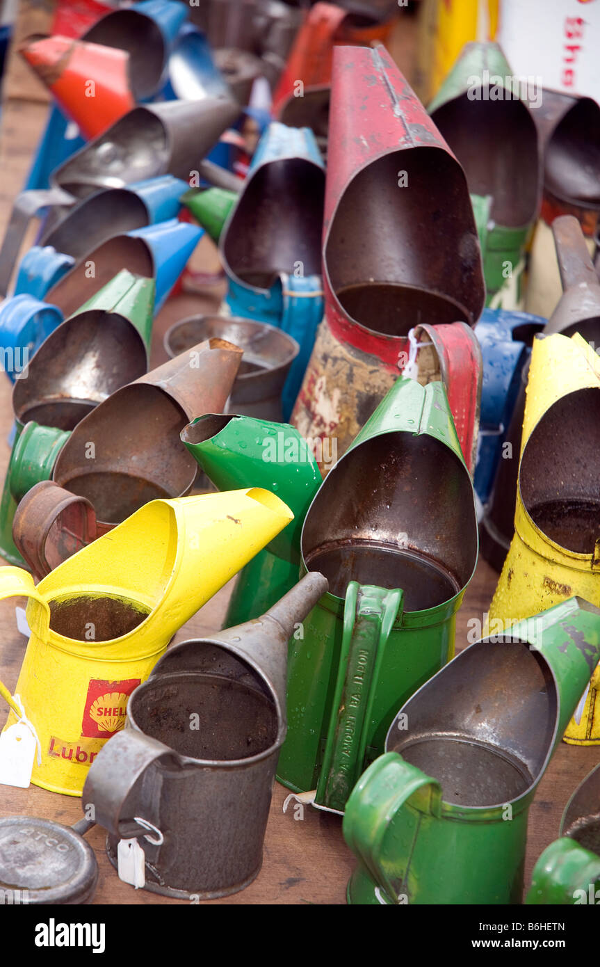 a collection of old oil jugs Stock Photo Alamy