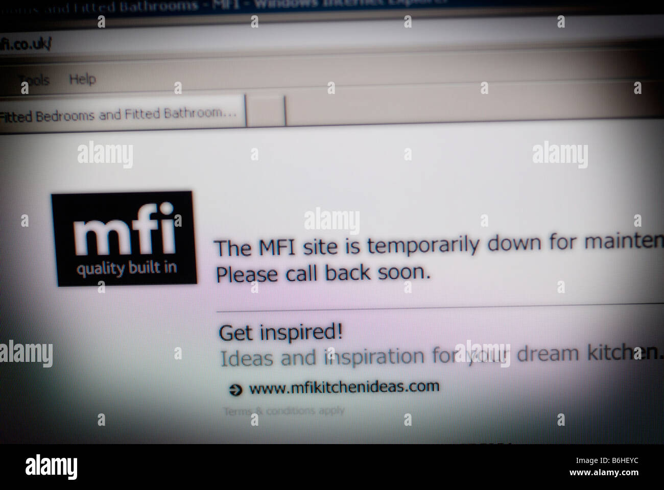 MFI Website Closed Down due to Company going into Liquidation. Stock Photo