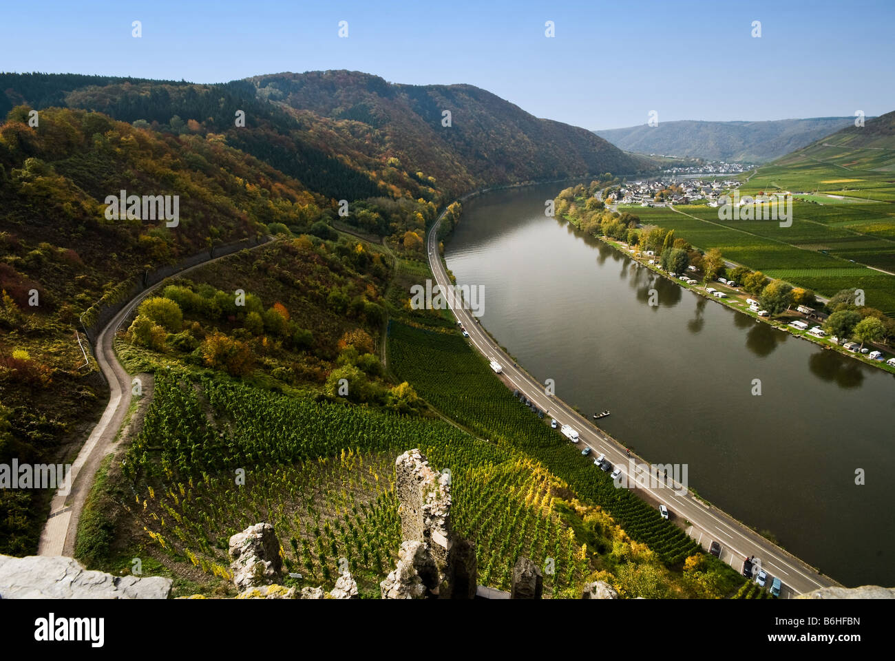 beautiful view from Burg Metternich Beilstein at the mosel river in Germany Stock Photo