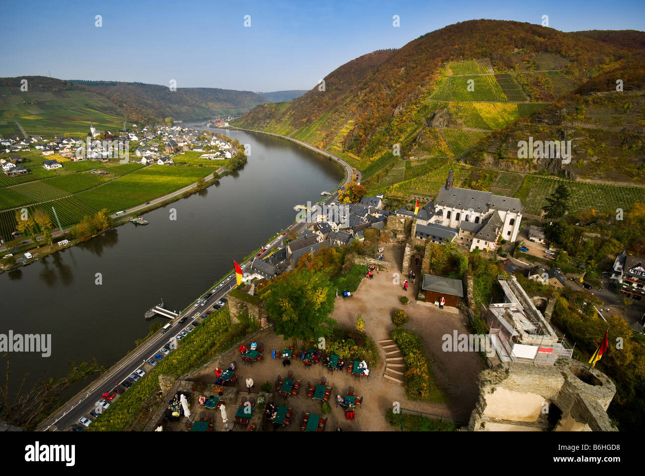 beautiful view from Burg Metternich Beilstein at the mosel river in Germany Stock Photo