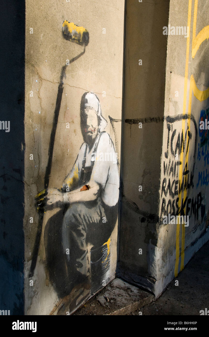 Graffiti by Banksy, Pollard Street, Bethnal Green, London, UK Stock Photo