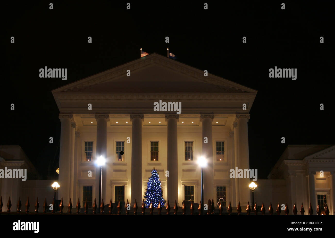 Virginia State Capitol with Christmas tree at night Stock Photo