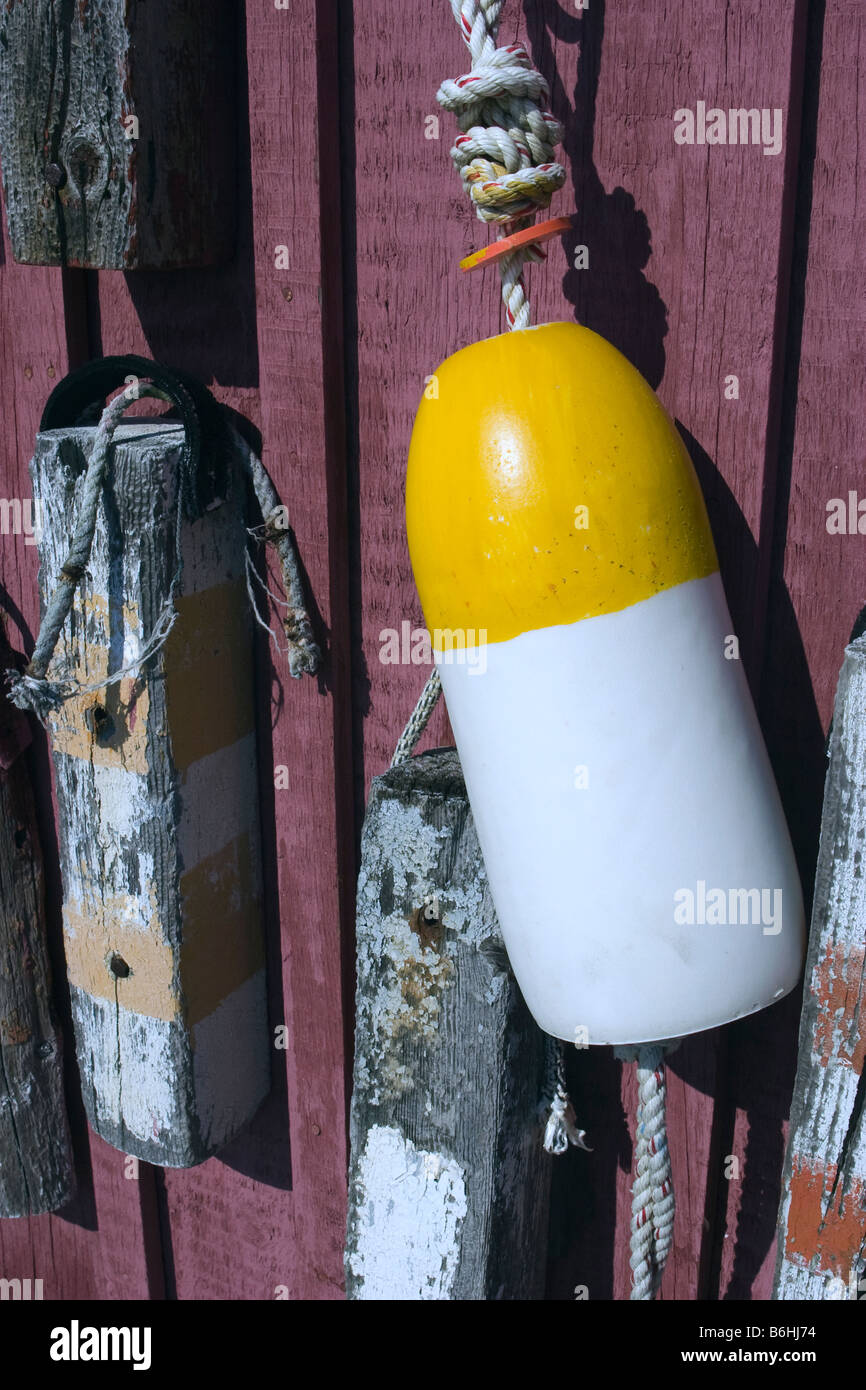 close up of fishing buoy markers on the side of the iconic fishing