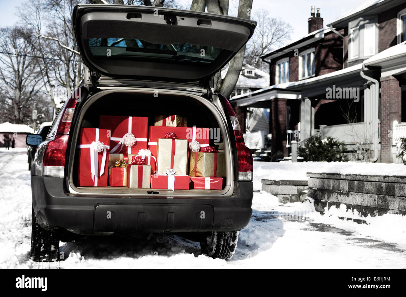 License available at MaximImages.com - Christmas gifts in a trunk of a car Stock Photo