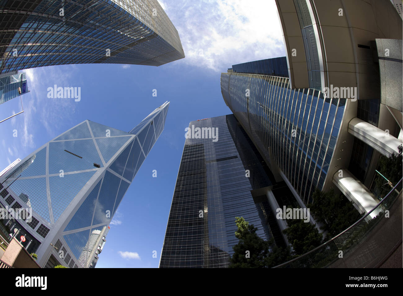 Daytime view of tall buildings in Central Admiralty Hong Kong Fisheye ...
