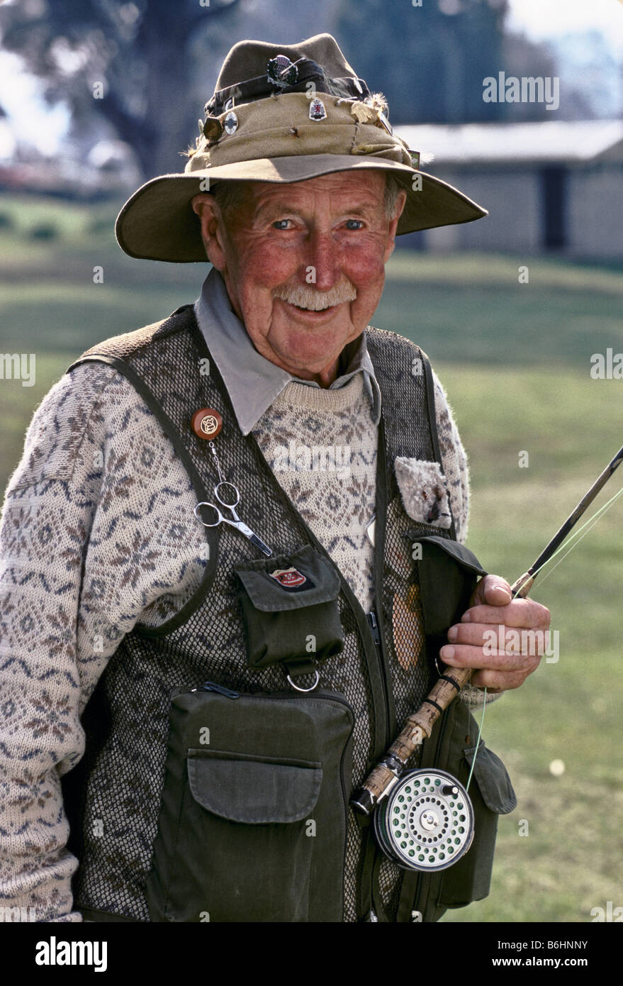 Elderly fly fisherman Australia Stock Photo Alamy