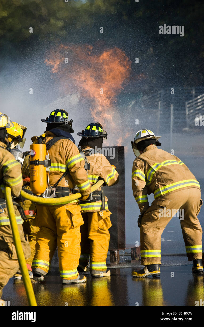 Fire fighters training in Crescent City, California USA Stock Photo