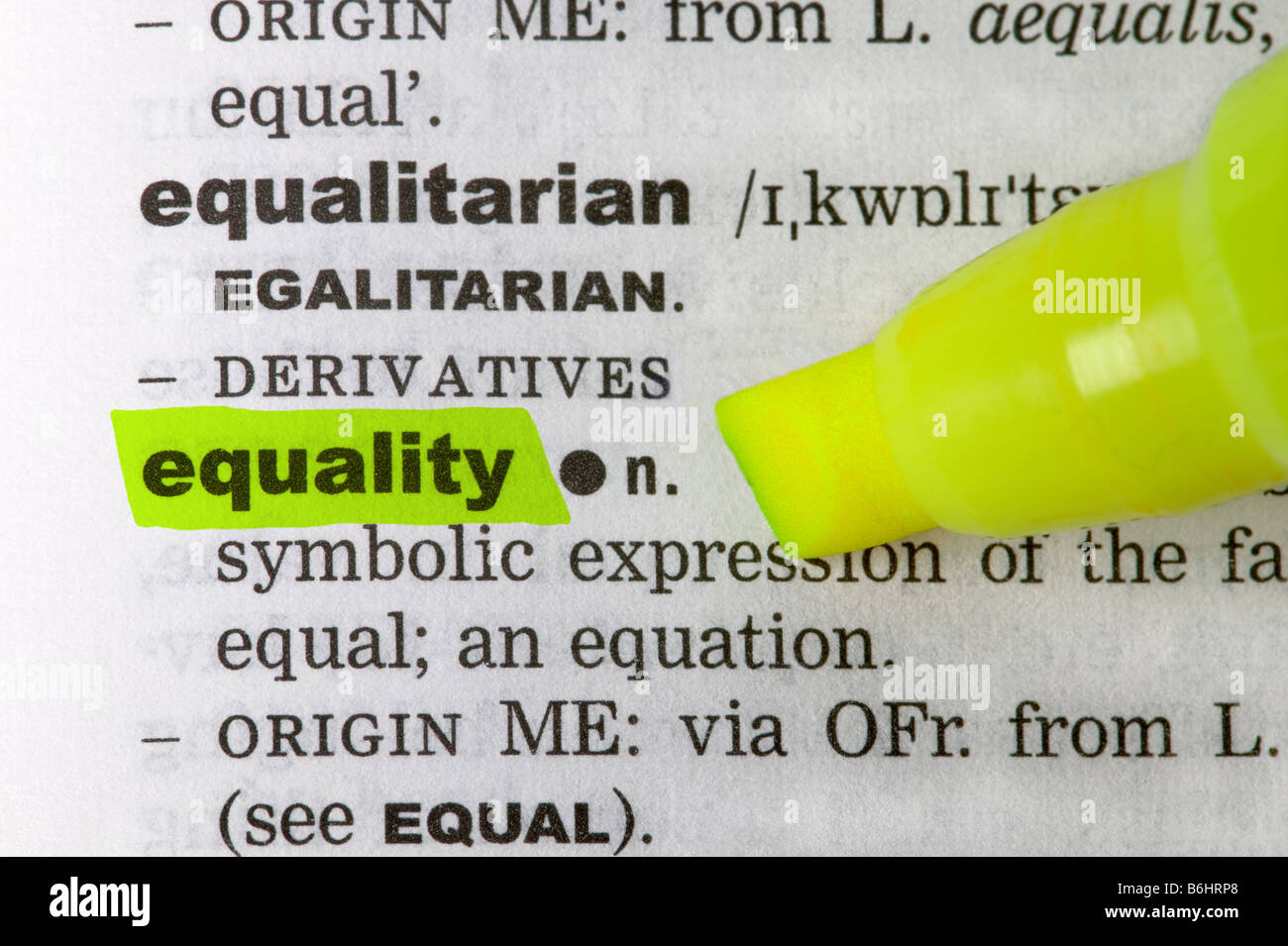 Equality highlighted on a page from a dictionary Stock Photo