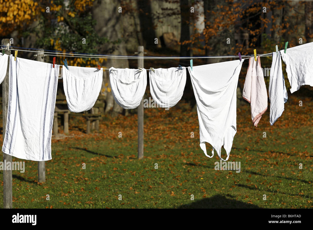 Underware and Linen Hanging on Clothes Line Stock Photo