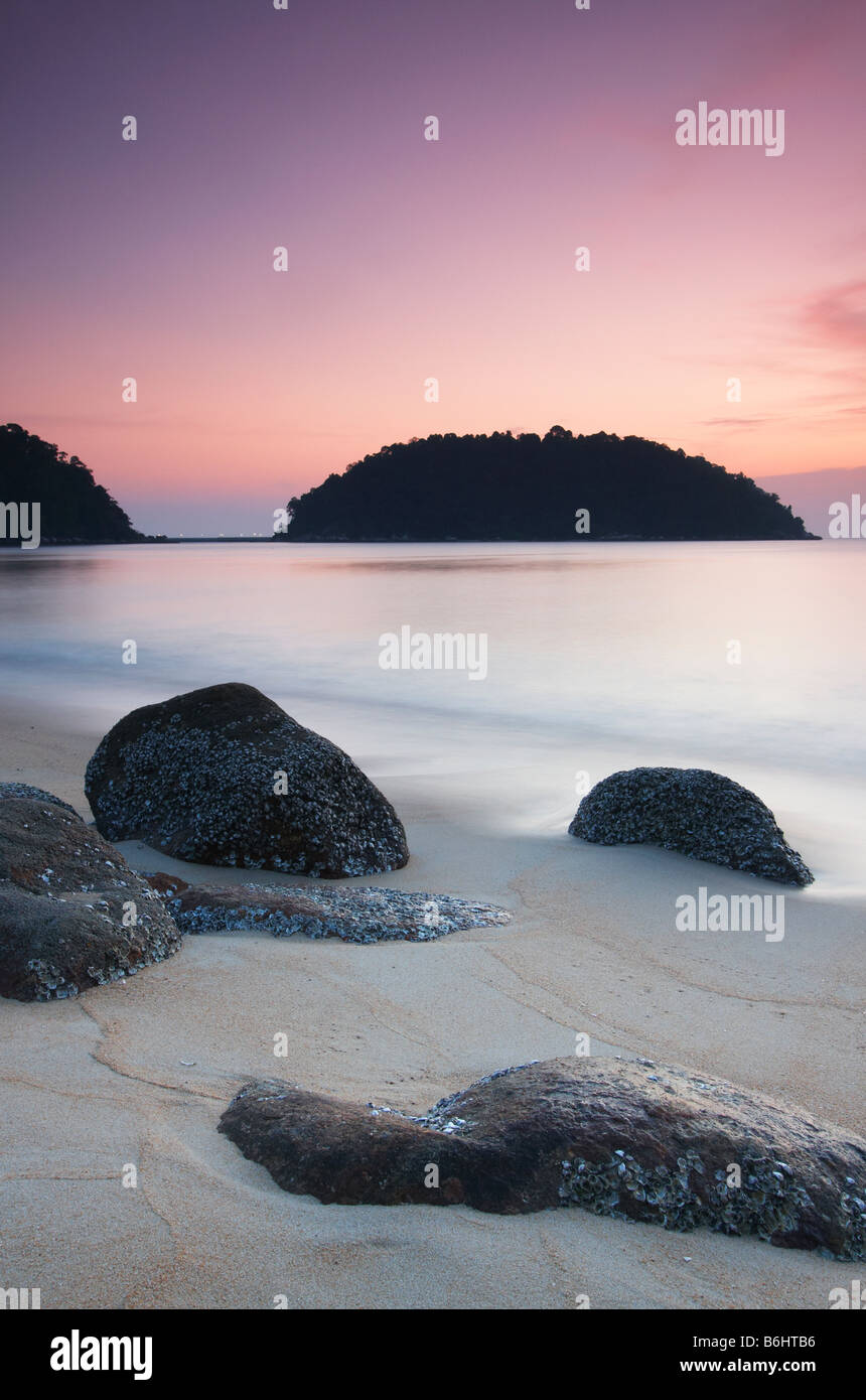 Sunset On Teluk Nipah Beach On Pulau Pangkor, Malaysia Stock Photo