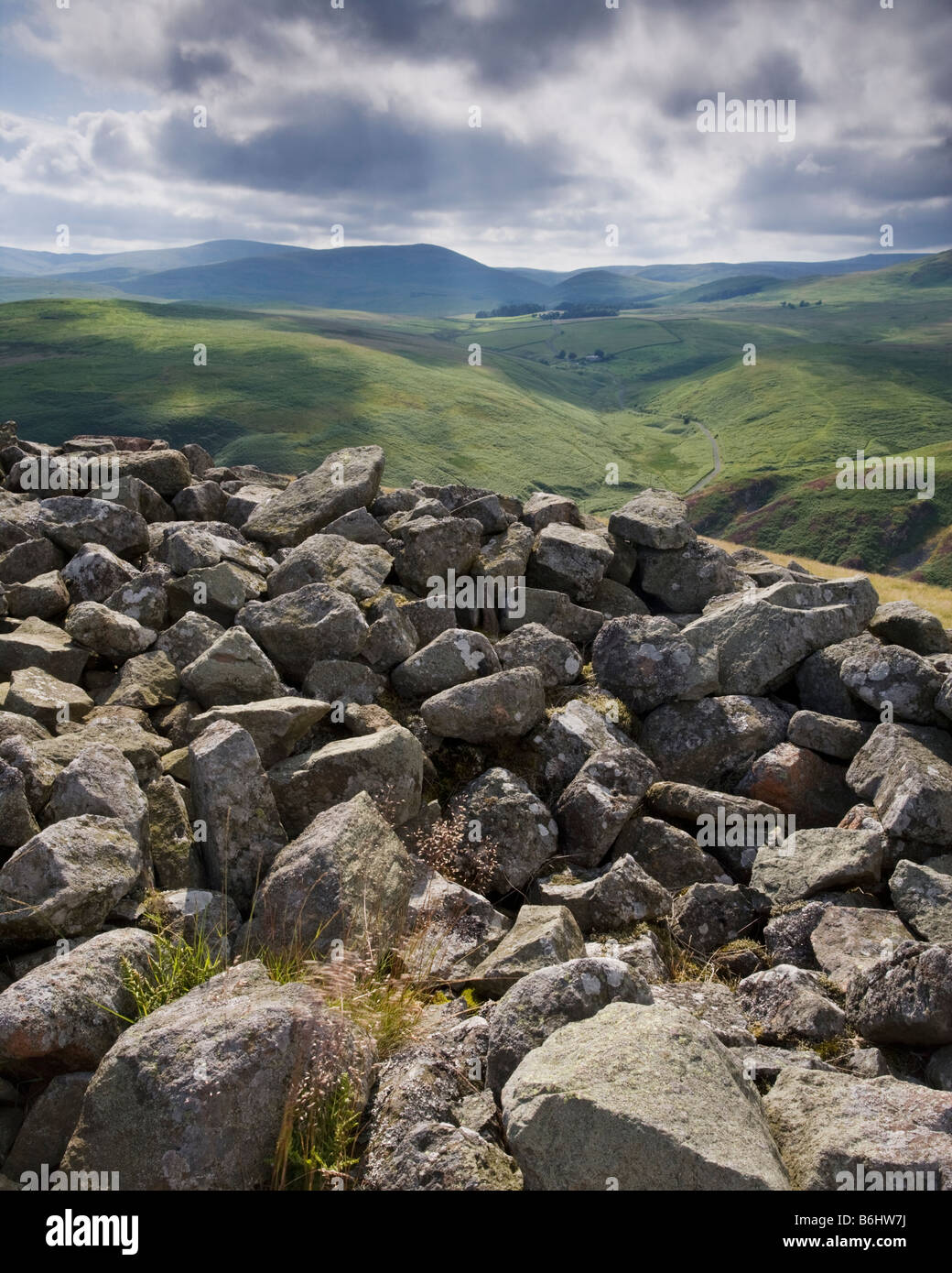 The view from Brough Law looking down the Ingram Valley in the Northumberland National Park, England Stock Photo