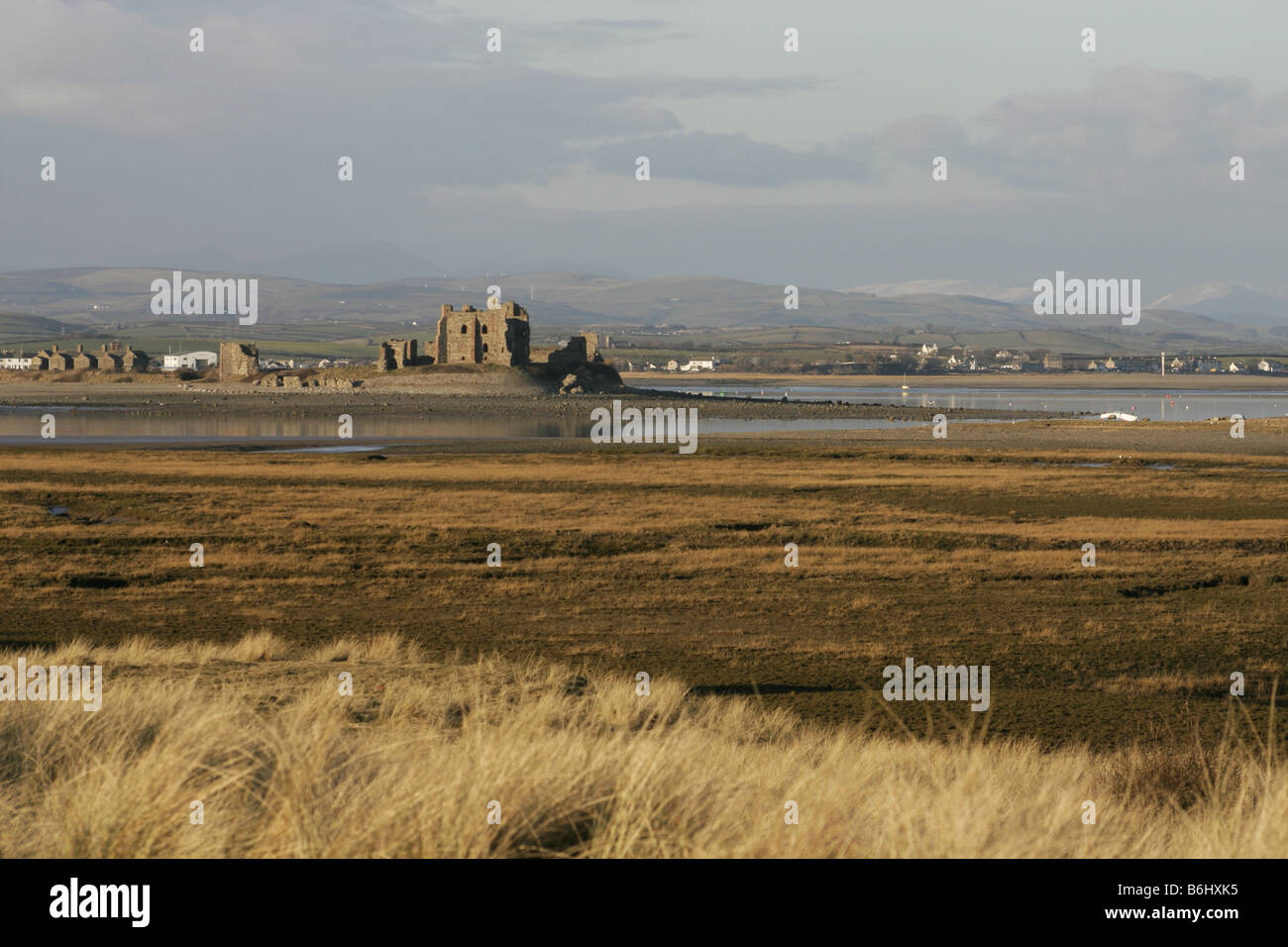 Piel Castle on Piel Island from the saltmarshes on Walney Island