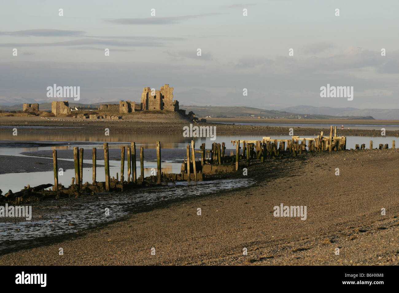 Piel Castle on Piel Island from the beach on Walney Island Cumbria