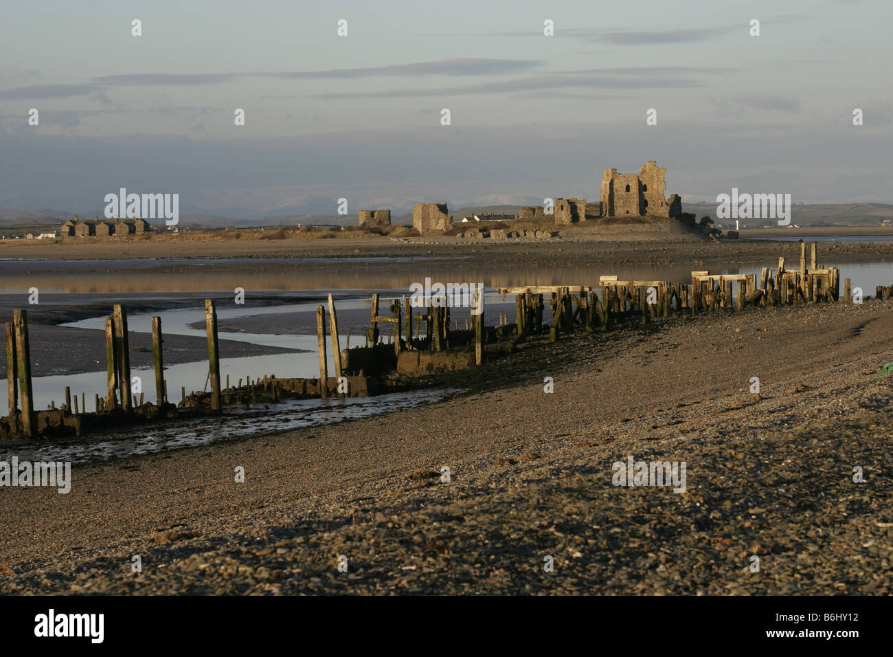 Piel Castle on Piel Island from the beach on Walney Island Cumbria Stock Photo