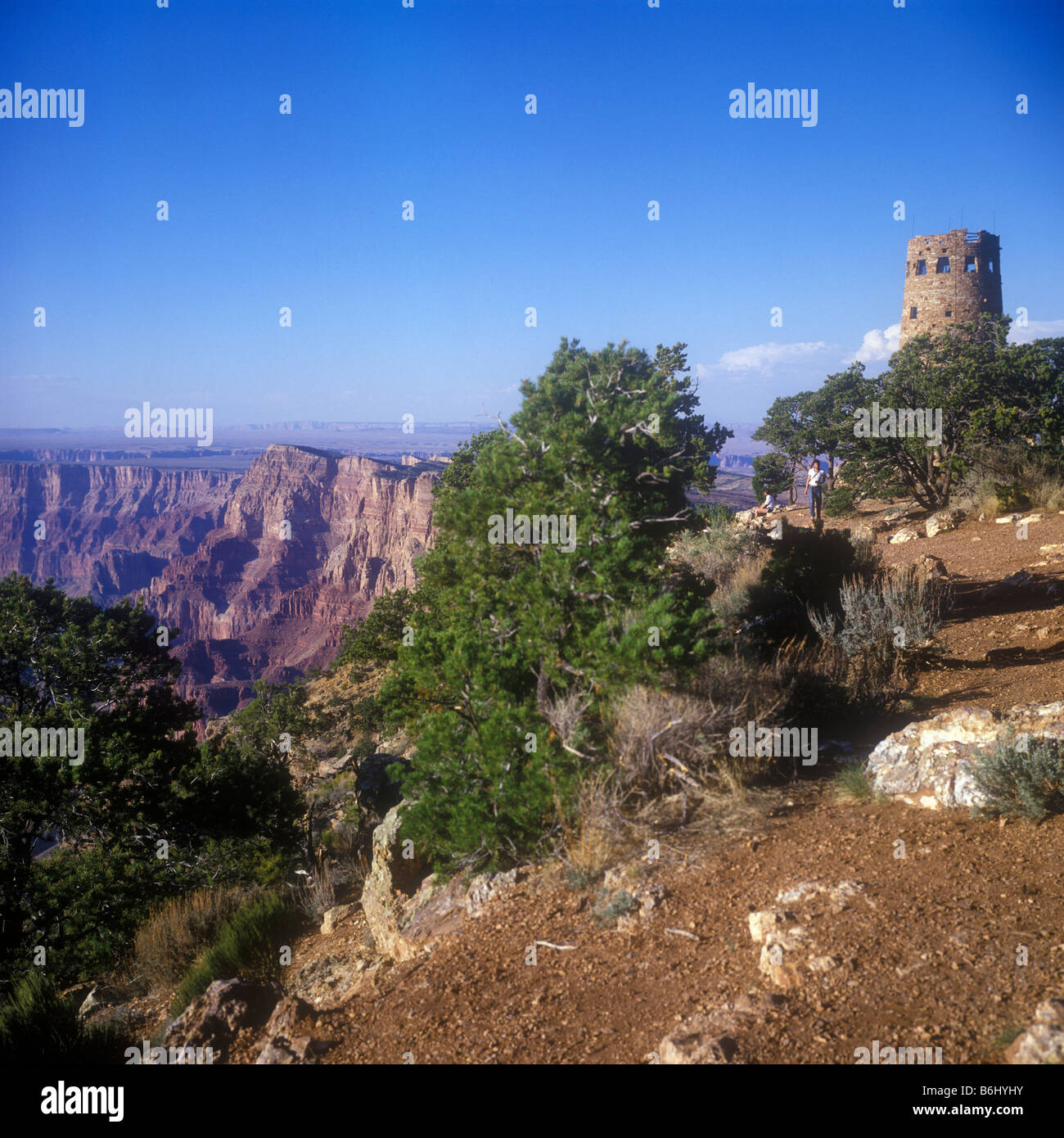 Watchtower standing on rim of Grand Canyon giving excellent views of ...