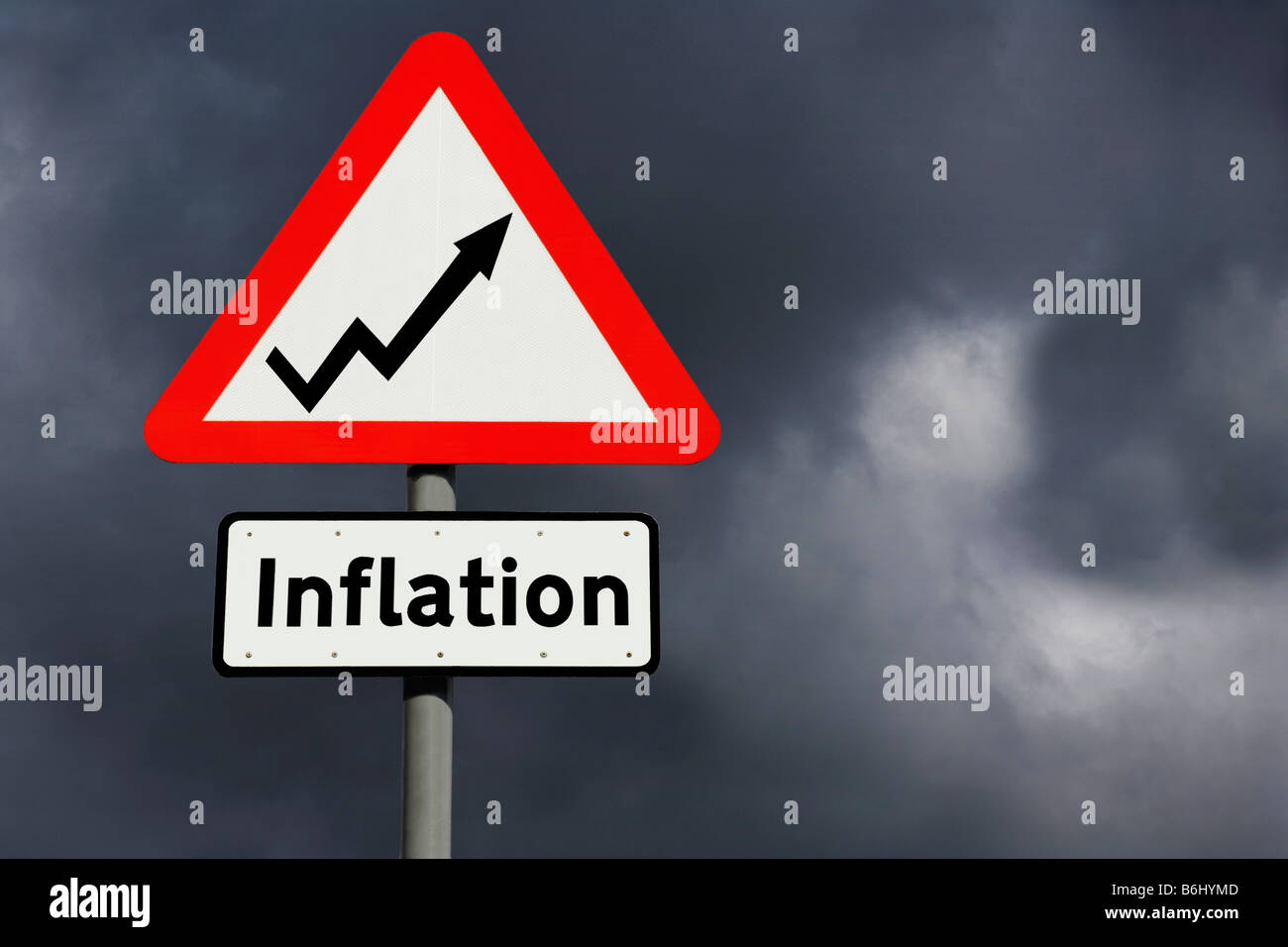 Road sign warning of inflation Stock Photo