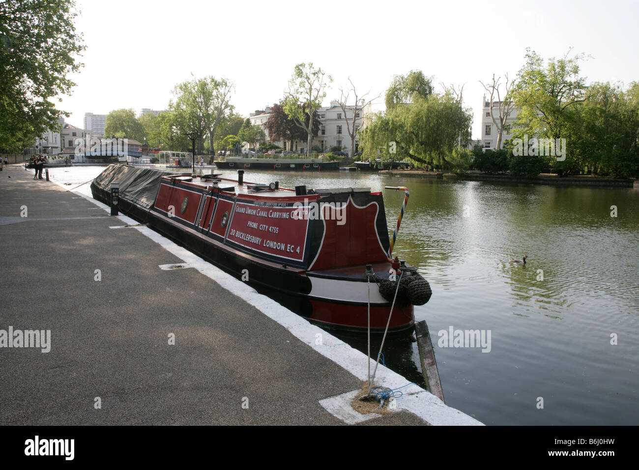 Traditional canal boat moored at Little Venice, Maida Vale, London, UK Stock Photo